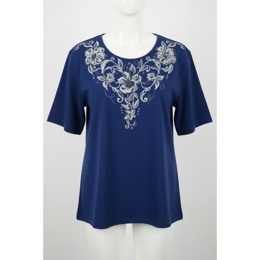 Vintage 90s YS SPORT by Youngstuff Plus Size 1X Blue Floral Embroidered T-Shirt